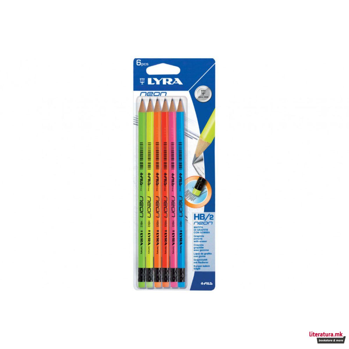 Сет моливи, Lyra, Neon, HB, 1/6 