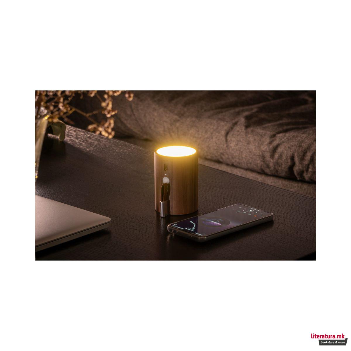 Звучник со светло, Drum Light Bluetooth Speaker, дрво - орев 