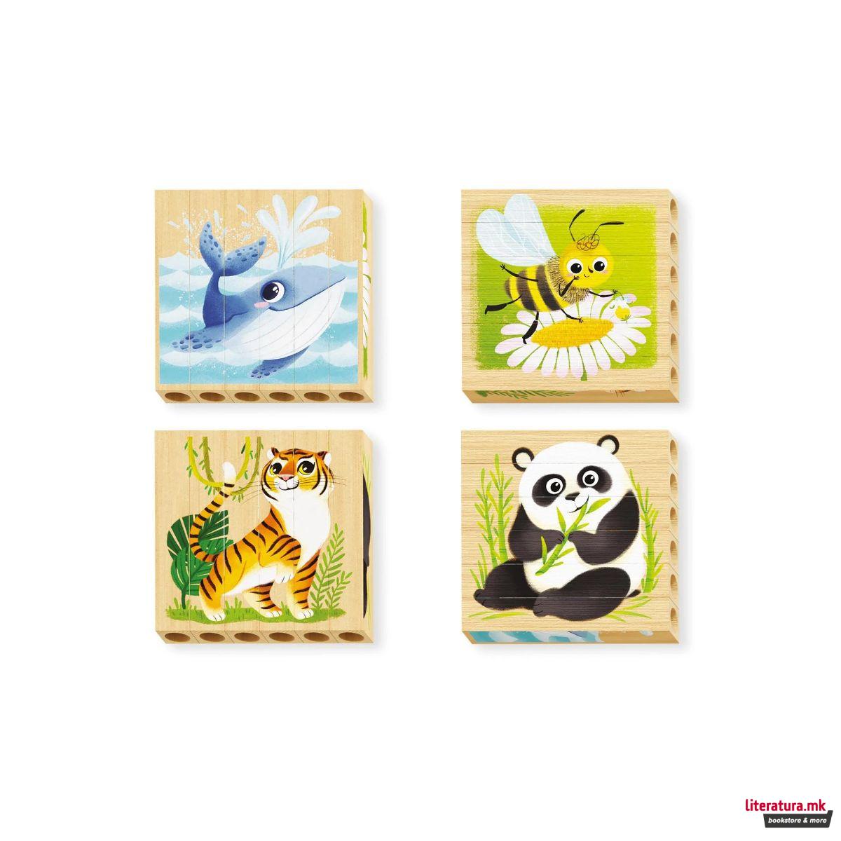 Дрвена сложувалка, Four Puzzle - Endangered Animals, 6 парчиња 