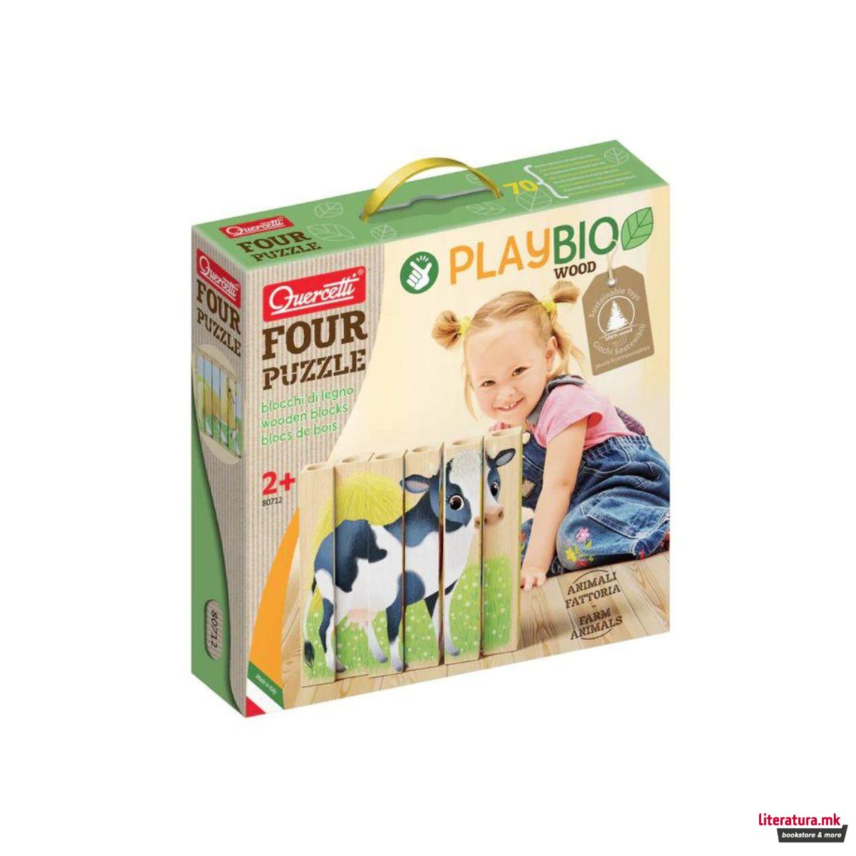 Дрвена сложувалка, Four Puzzle - Farm Animals, 6 парчиња 