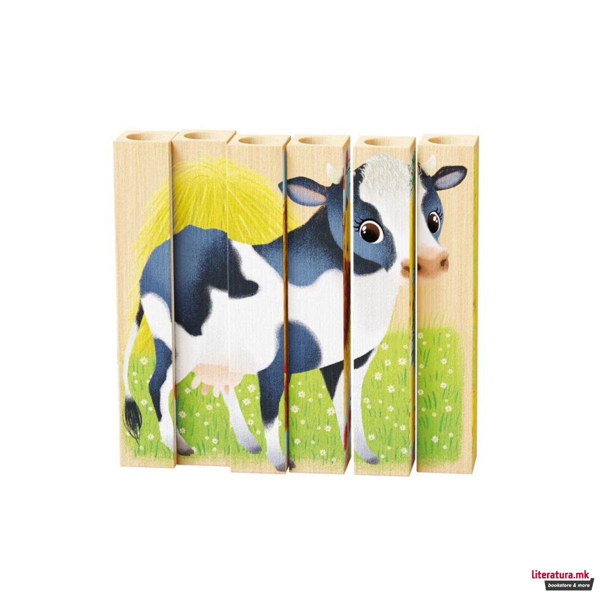 Дрвена сложувалка, Four Puzzle - Farm Animals, 6 парчиња 