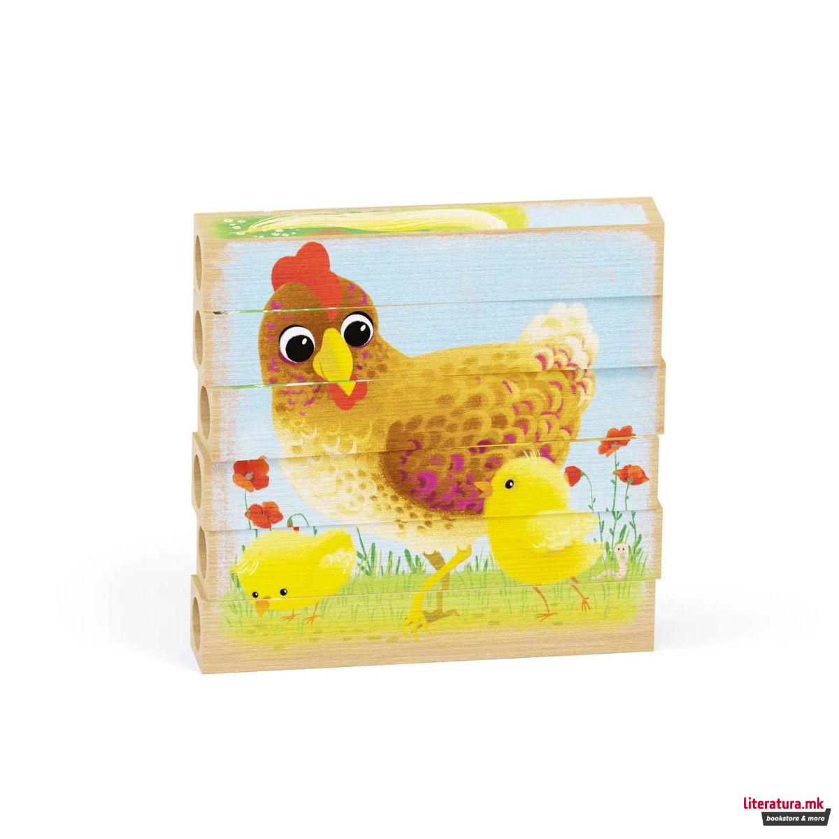 Дрвена сложувалка, Four Puzzle - Farm Animals, 6 парчиња 