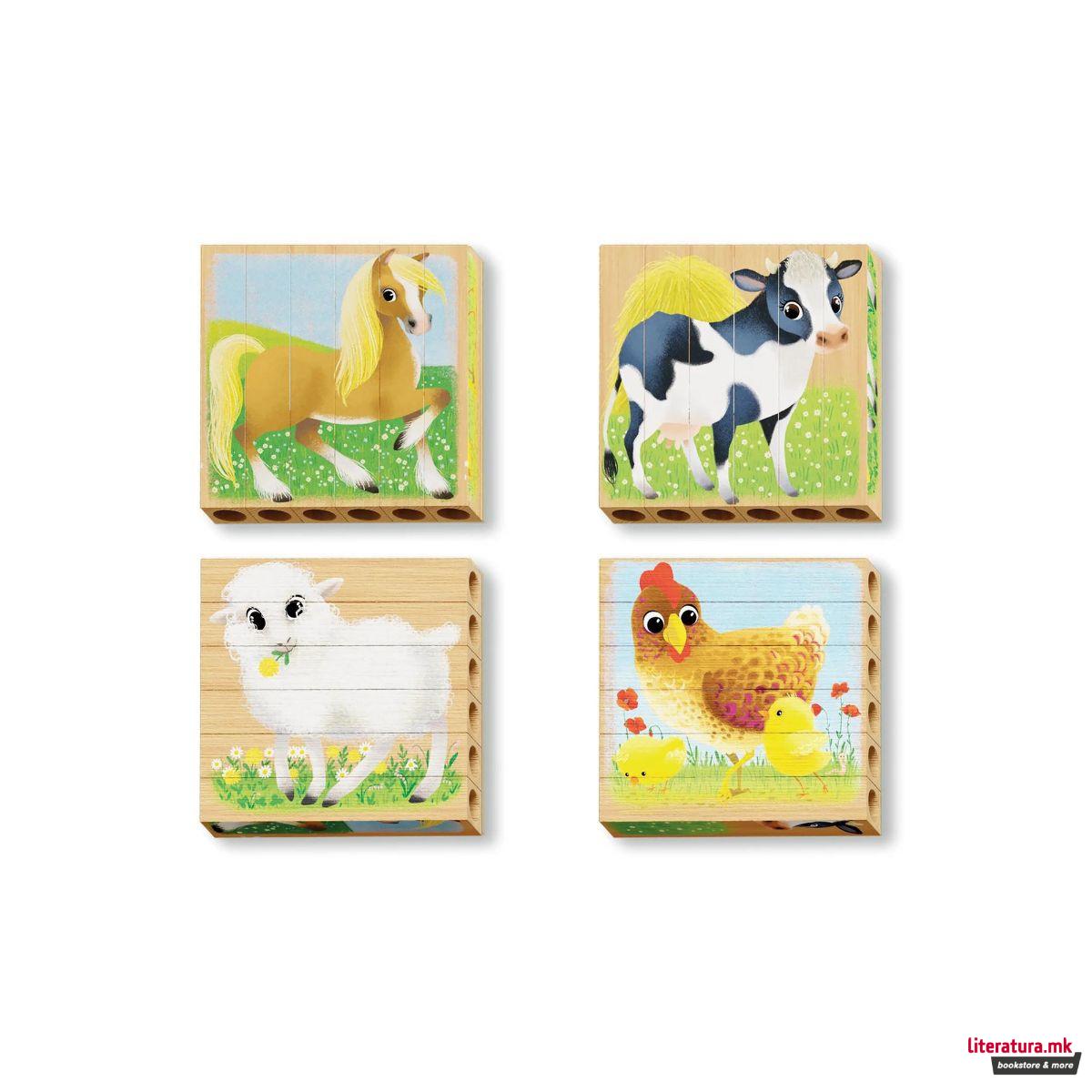 Дрвена сложувалка, Four Puzzle - Farm Animals, 6 парчиња 