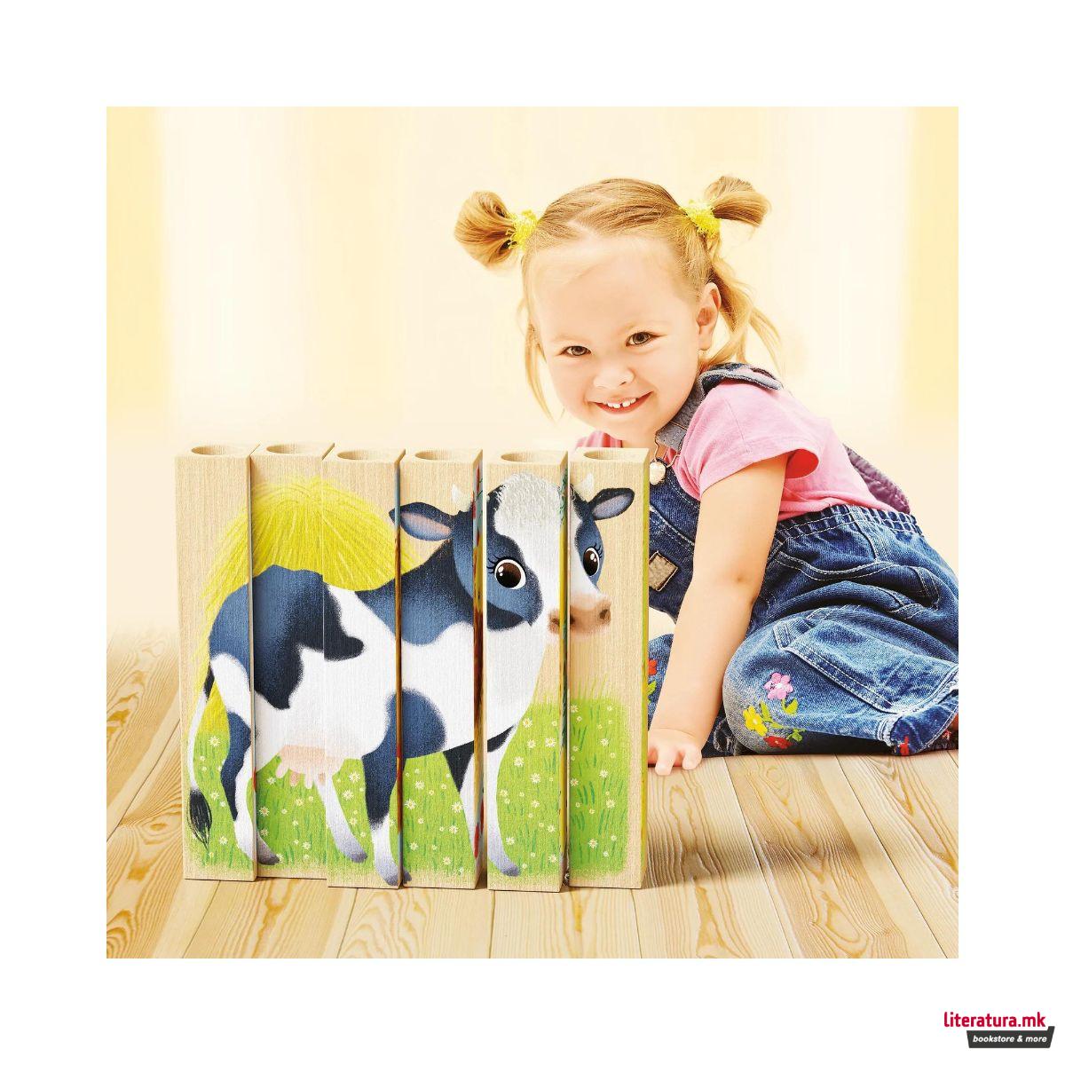 Дрвена сложувалка, Four Puzzle - Farm Animals, 6 парчиња 