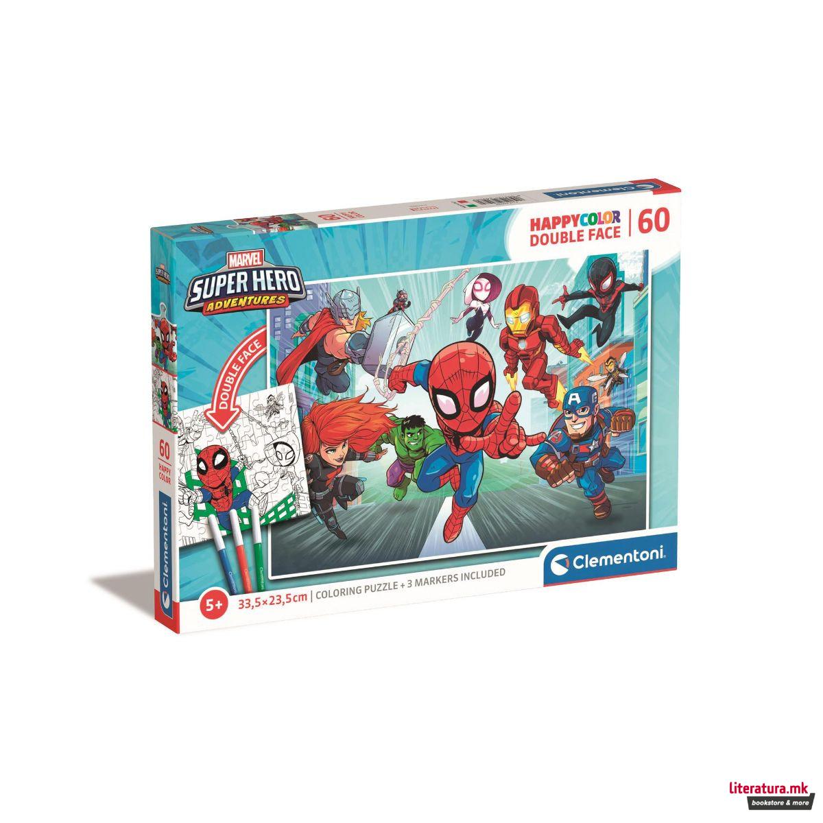 Двострана сложувалка - боенка, Marvel, Superhero Adventures, 60 парчиња 