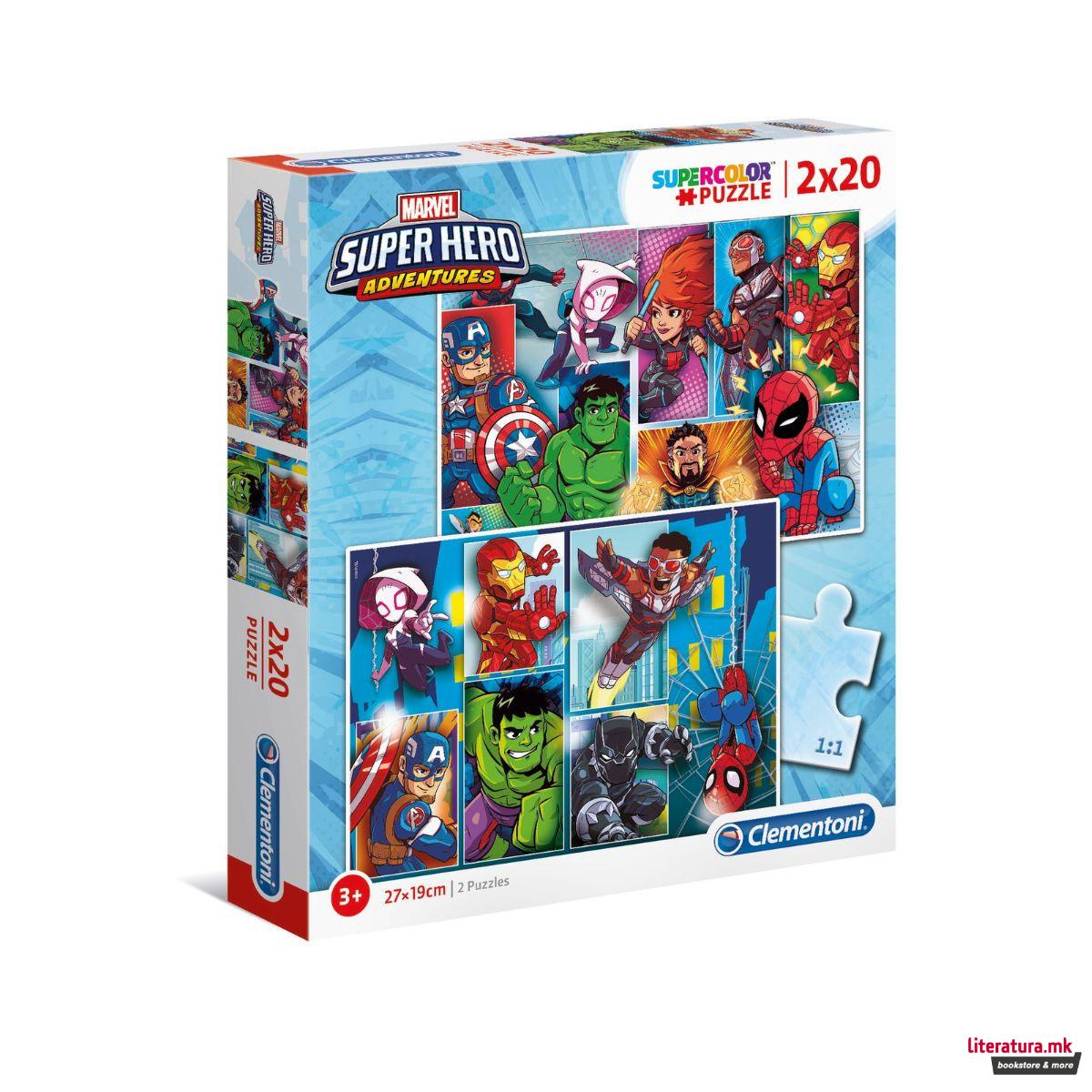 Сложувалка 2 во 1, Marvel, Super Hero Adventures, 2 x 20 парчиња 