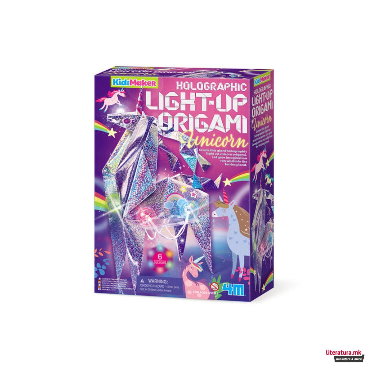 Светлечки еднорог, Kidz Maker, Holographic Light-Up Origami - Unicorn 