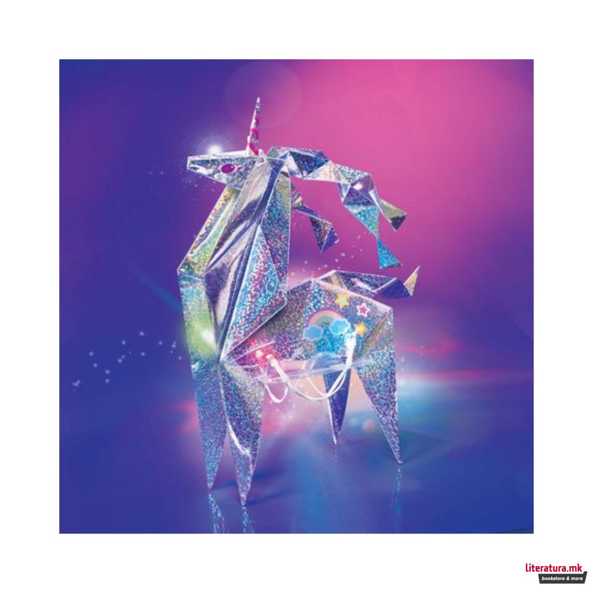 Светлечки еднорог, Kidz Maker, Holographic Light-Up Origami - Unicorn 
