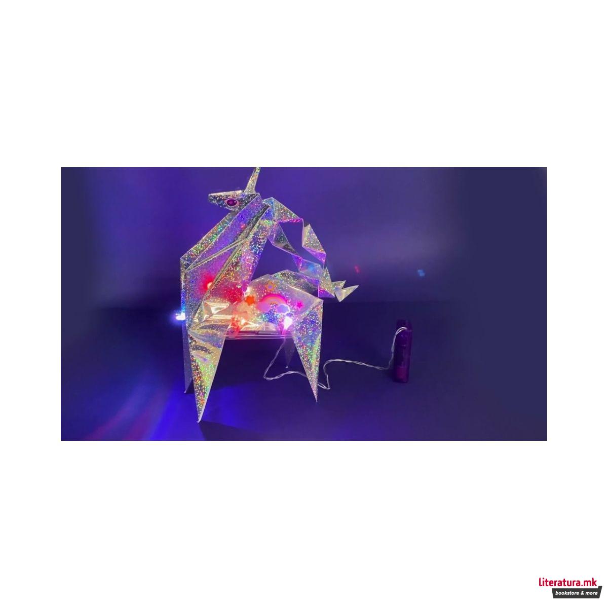 Светлечки еднорог, Kidz Maker, Holographic Light-Up Origami - Unicorn 