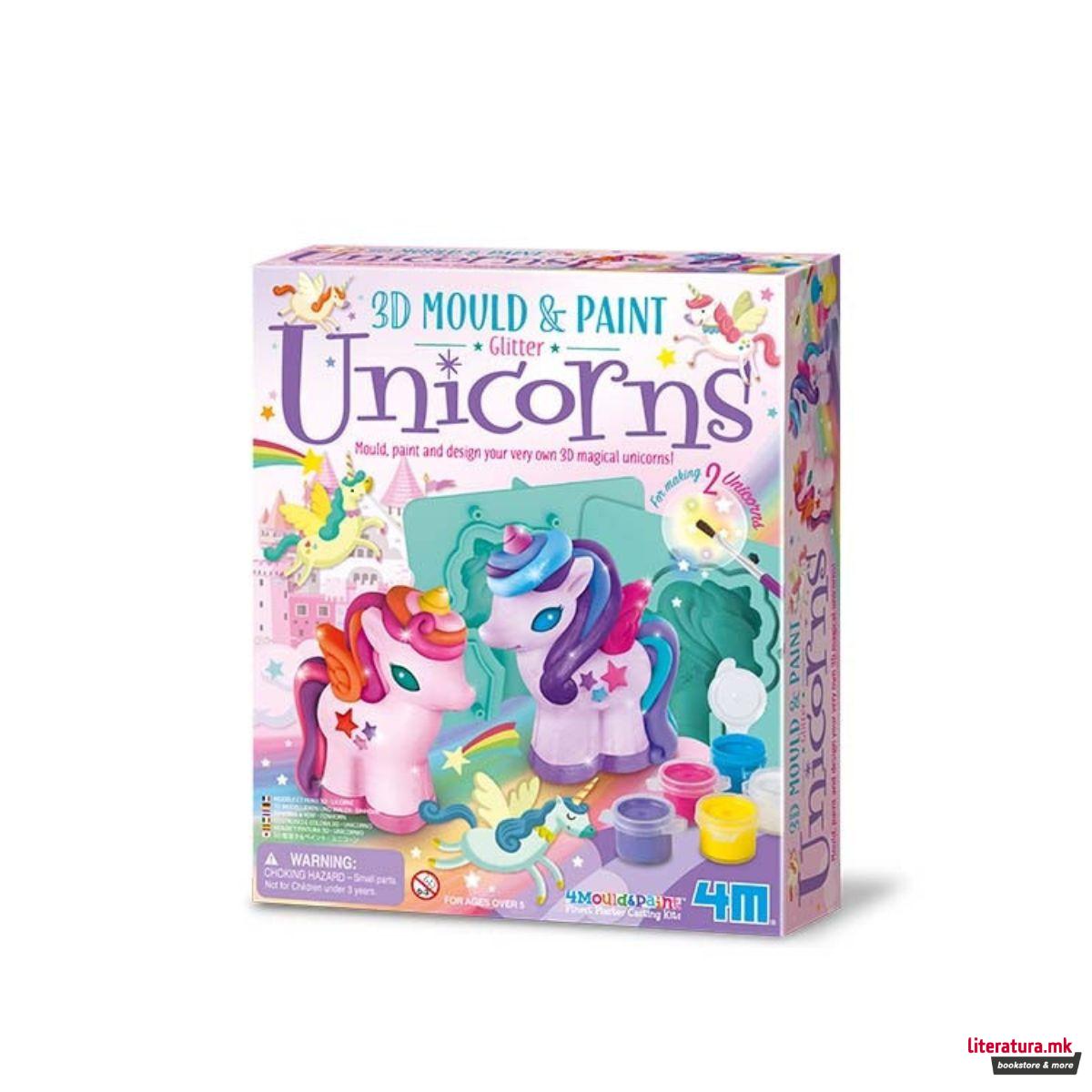 Сет за изработка, 3D Mould and Paint - Glitter, Unicorn 