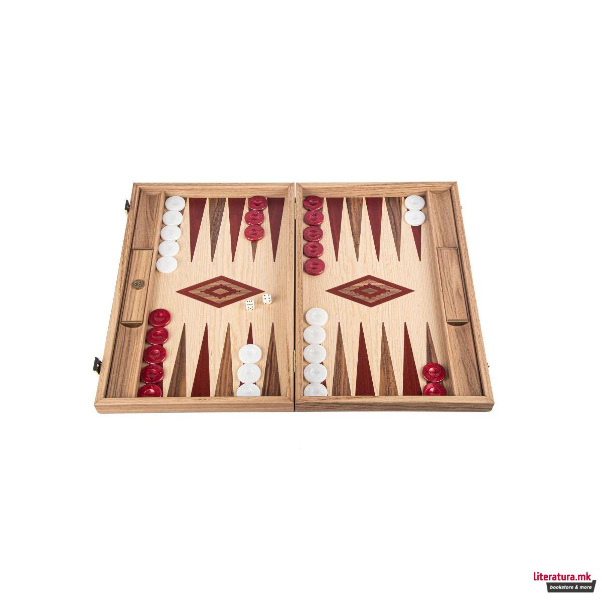 Сет за табла, Handcrafted Oak & American Walnut - Elegant Marquetry Design