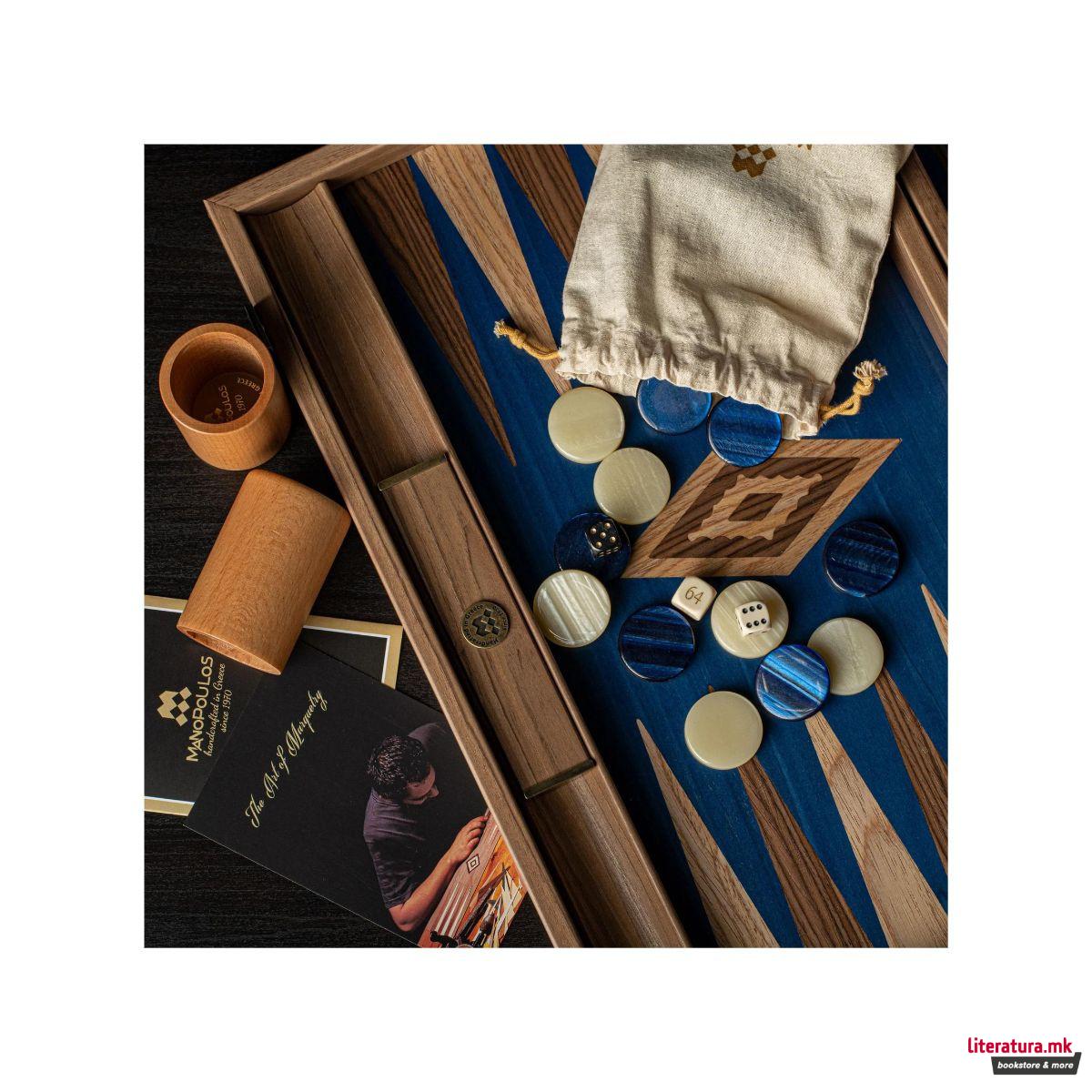 Сет за табла, Premium Handcrafted Walnut/Blue Oak 