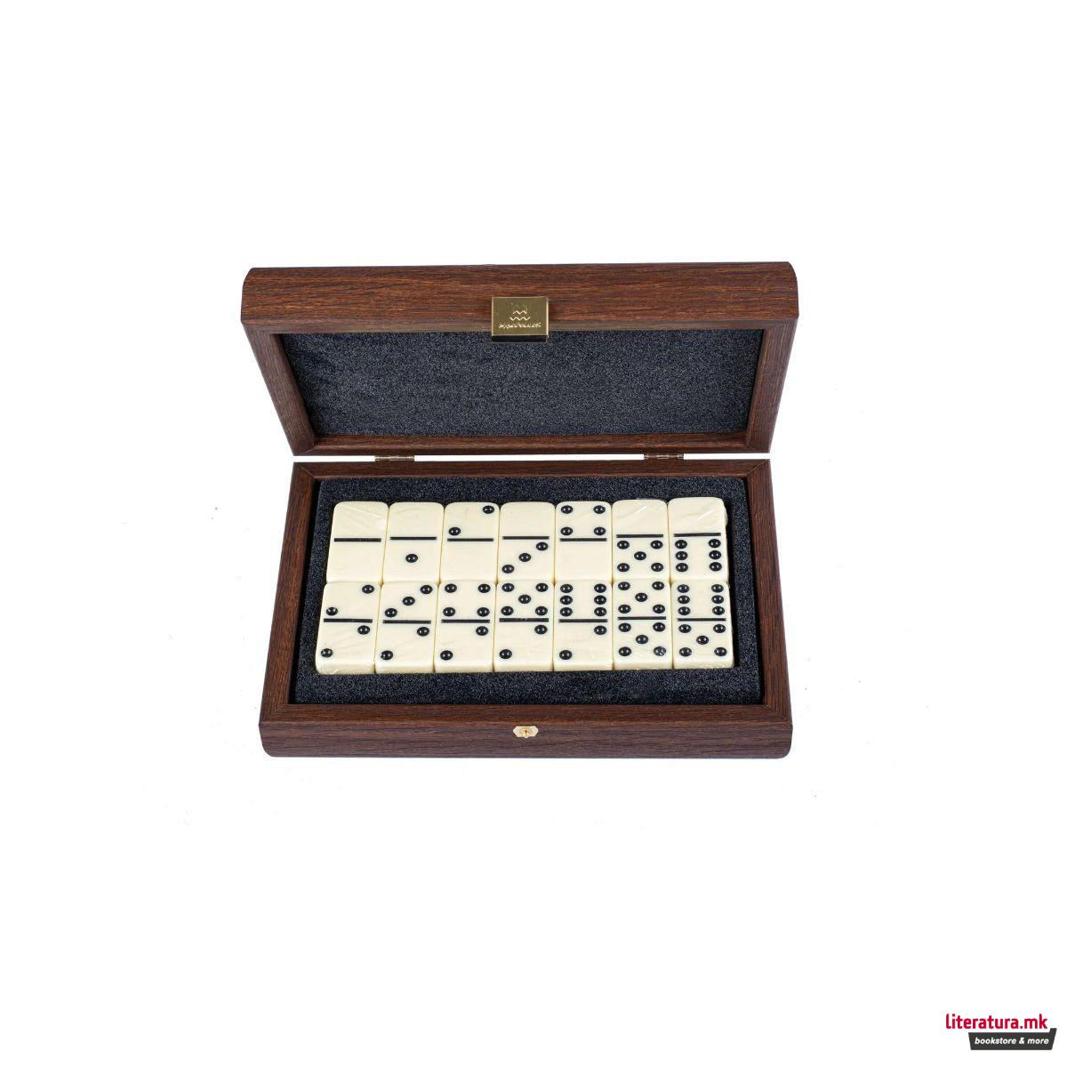 Луксузен домино сет во дрвена кутија, Dark Walnut Replica 