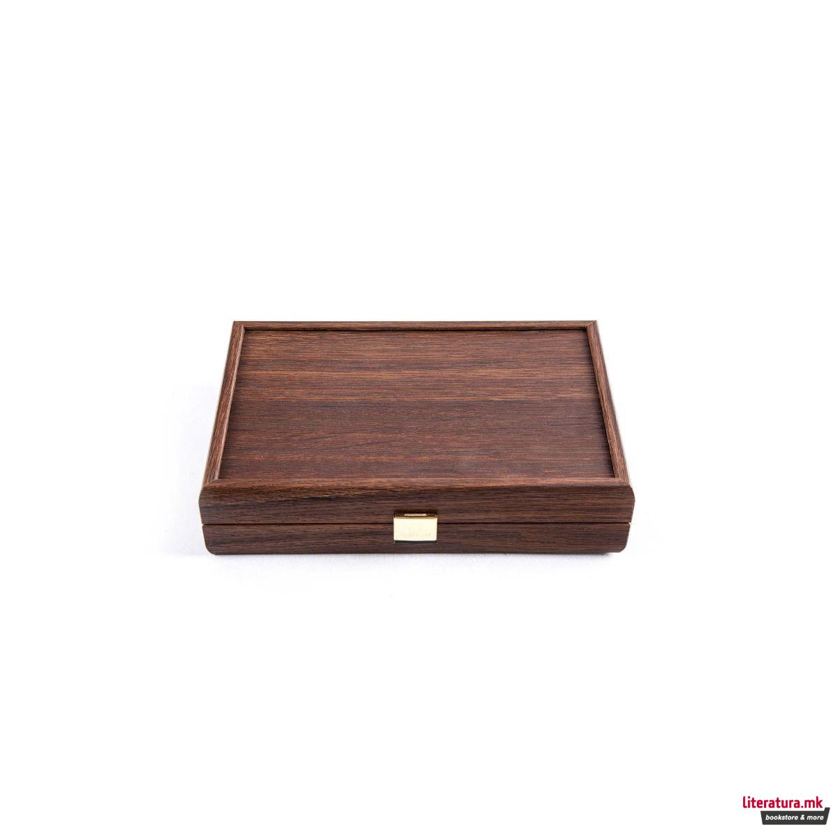 Луксузен домино сет во дрвена кутија, Dark Walnut Replica 