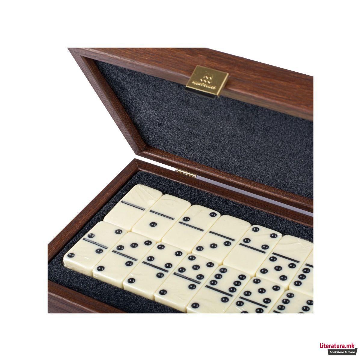 Луксузен домино сет во дрвена кутија, Dark Walnut Replica 