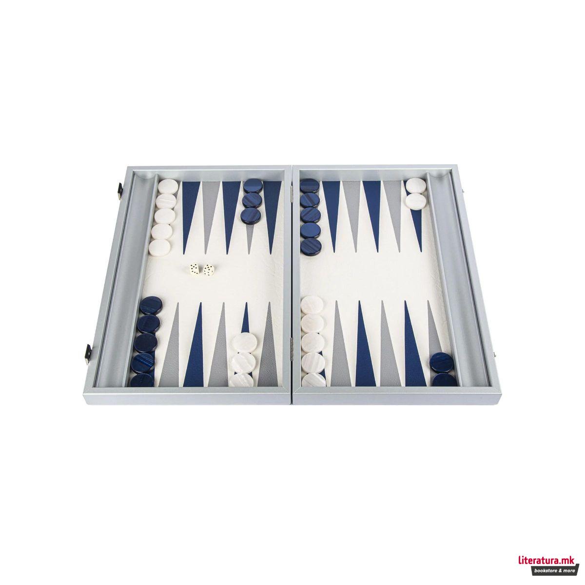 Сет за табла, Premium Handcrafted Leatherette Navy Blue