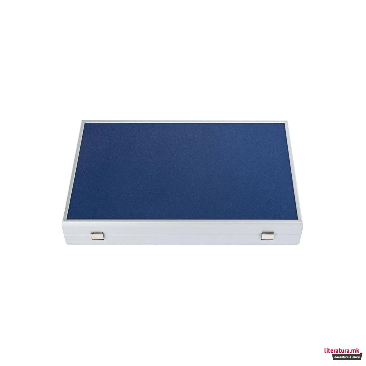 Сет за табла, Premium Handcrafted Leatherette Navy Blue