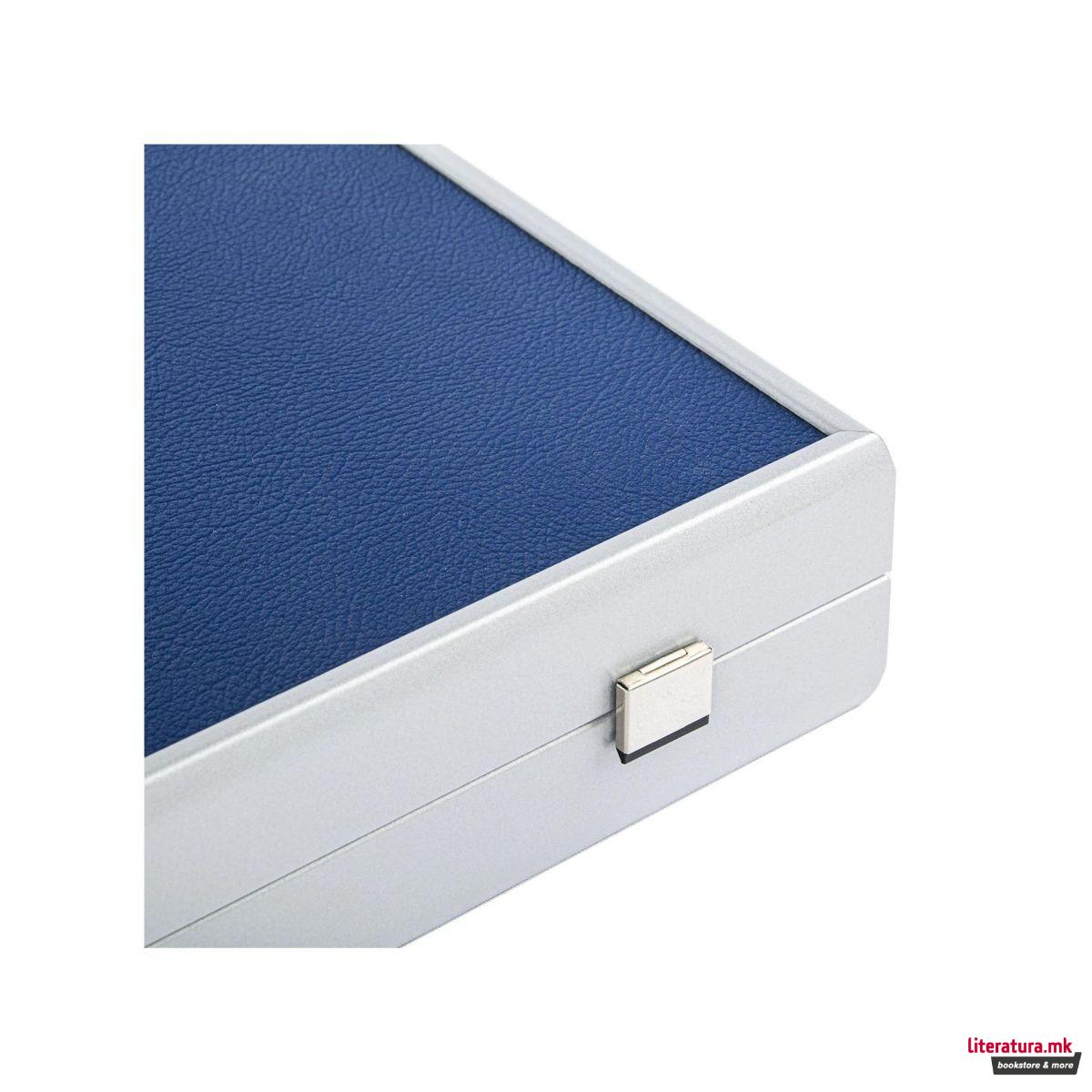 Сет за табла, Premium Handcrafted Leatherette Navy Blue