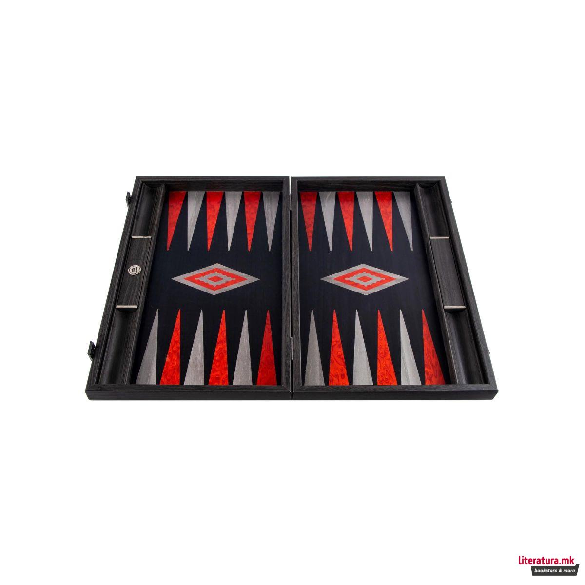 Сет за табла, Premium Handcrafted Black Oak with Silver Stripes