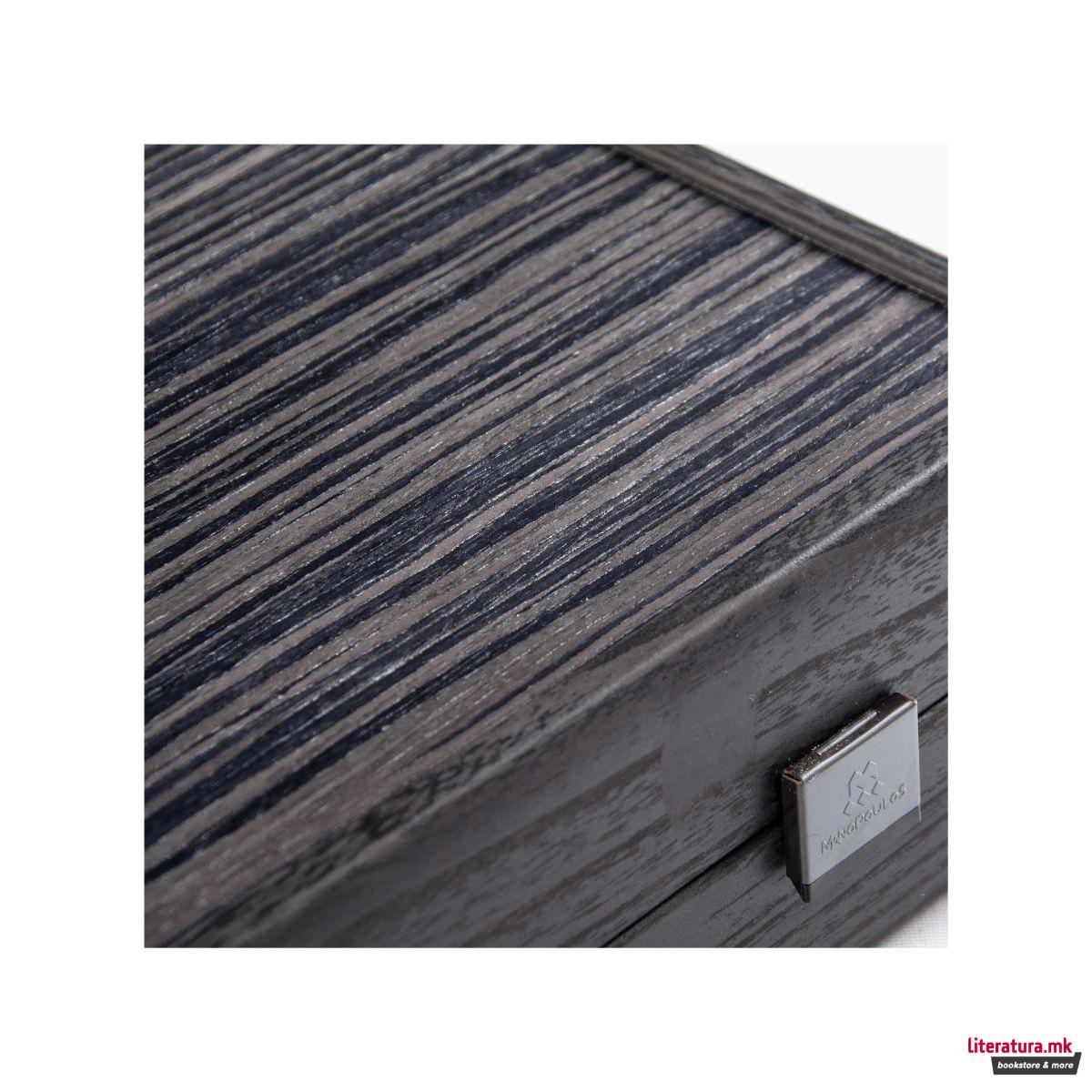 Сет за табла, Premium Handcrafted Black Oak with Silver Stripes
