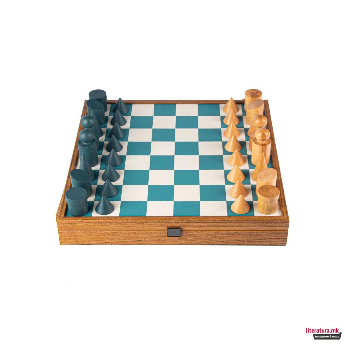 Сет за шах, Bauhaus Style, тиркизен, 40 x 40 cm