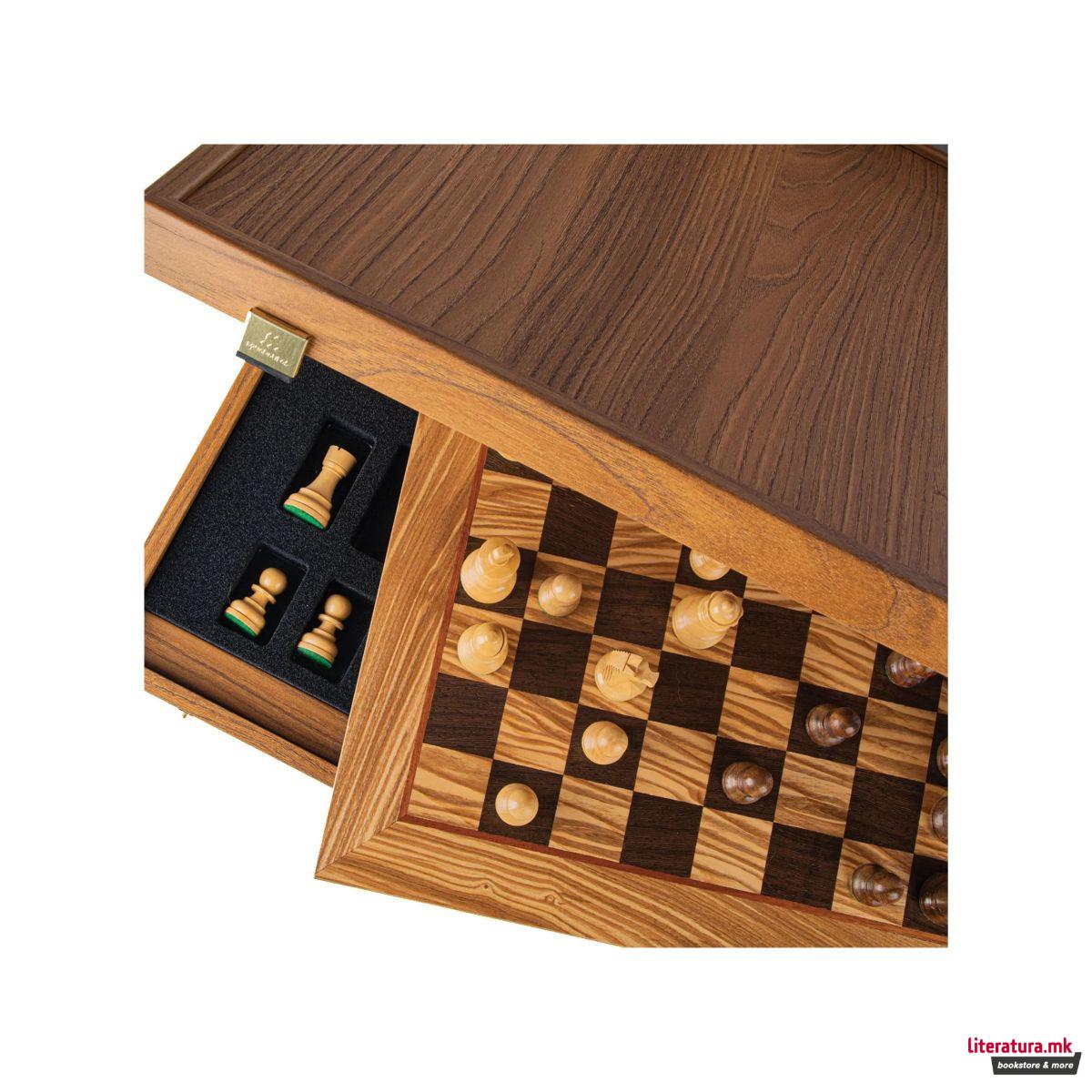 Сет за шах, Olive Burl со Staunton фигури, 40 x 40 cm