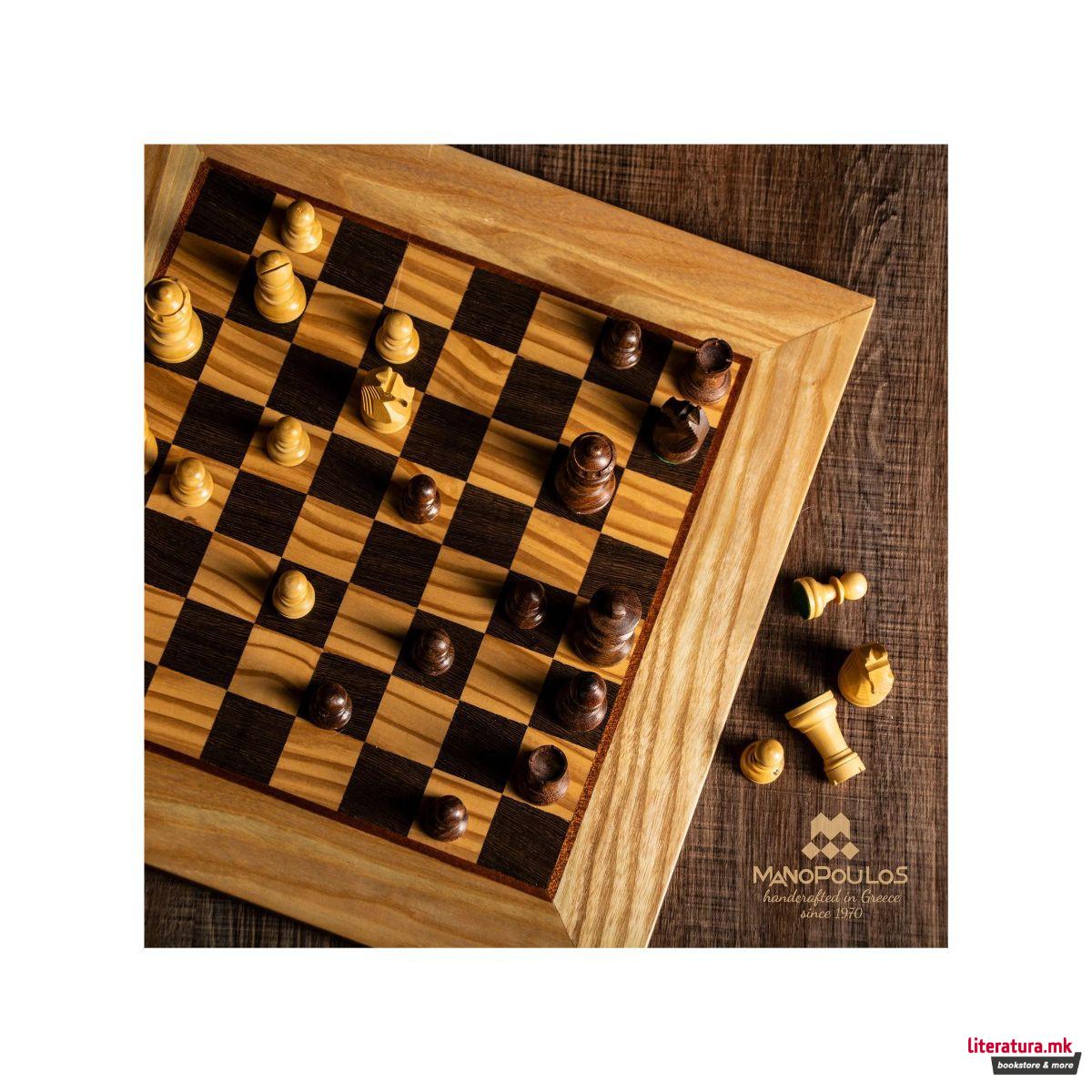 Сет за шах, Olive Burl со Staunton фигури, 40 x 40 cm