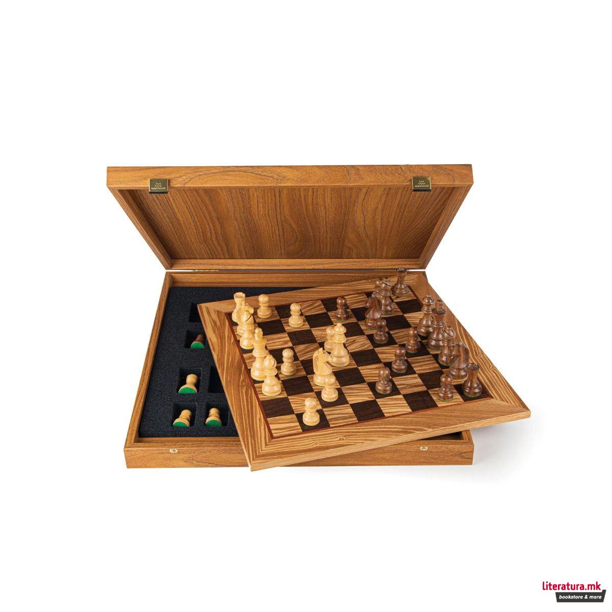 Сет за шах, Olive Burl со Staunton фигури, 50 x 50 cm 