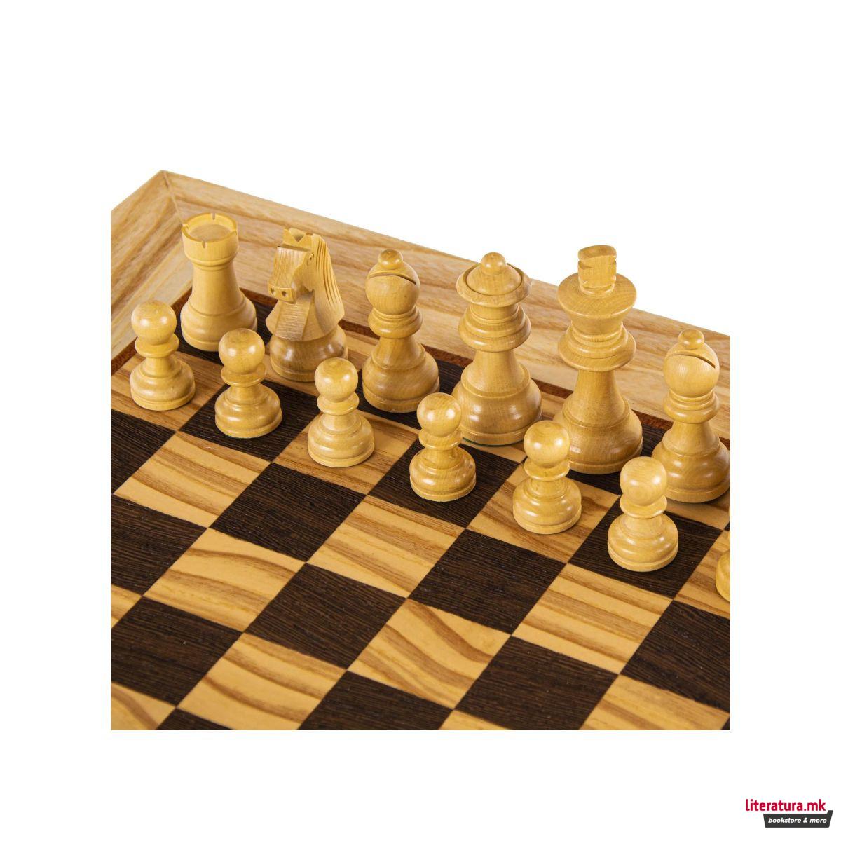 Сет за шах, Olive Burl со Staunton фигури, 50 x 50 cm 