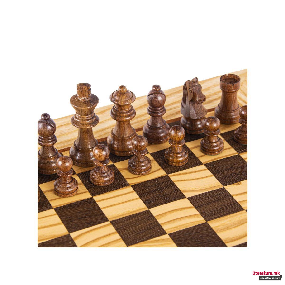 Сет за шах, Olive Burl со Staunton фигури, 50 x 50 cm 