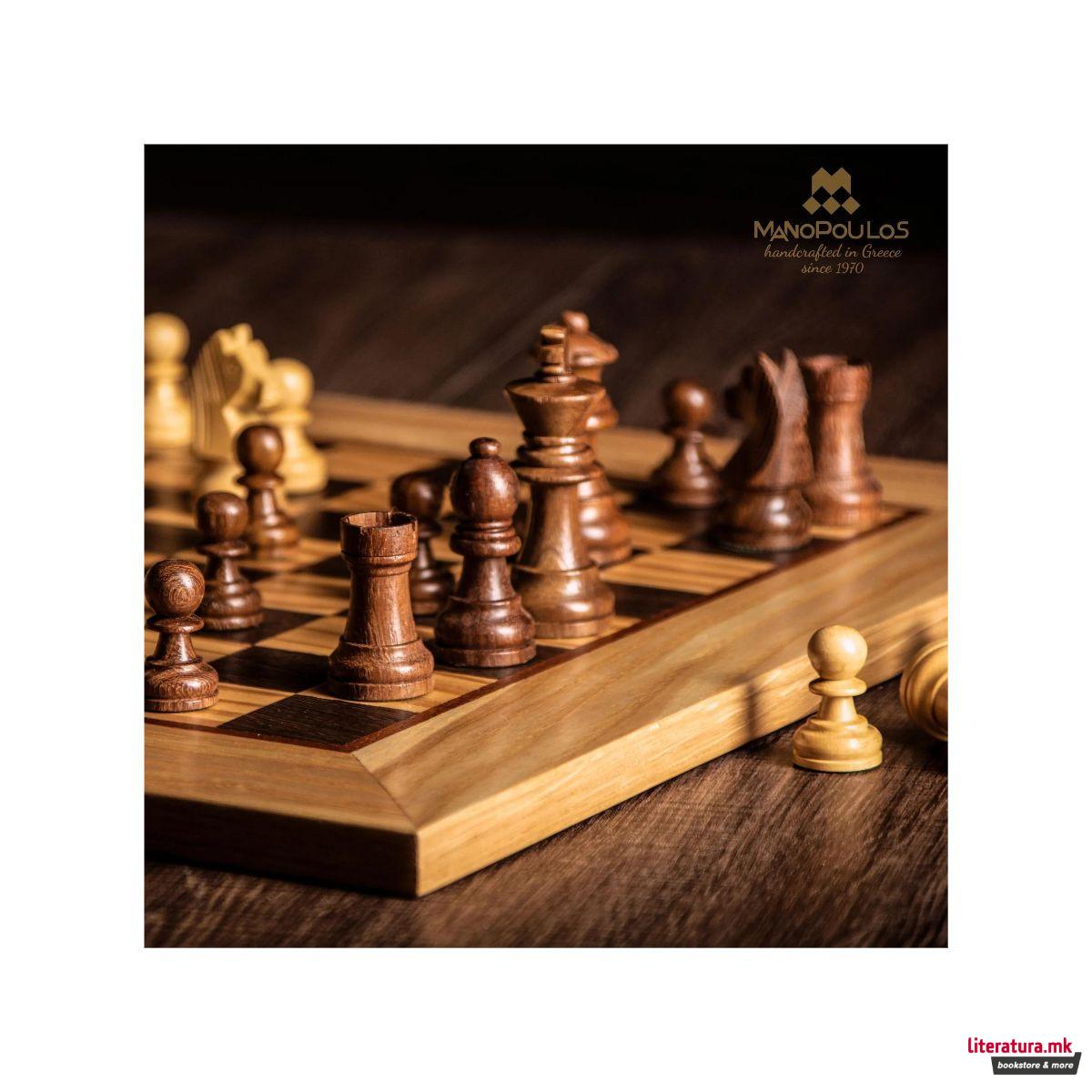 Сет за шах, Olive Burl со Staunton фигури, 50 x 50 cm 