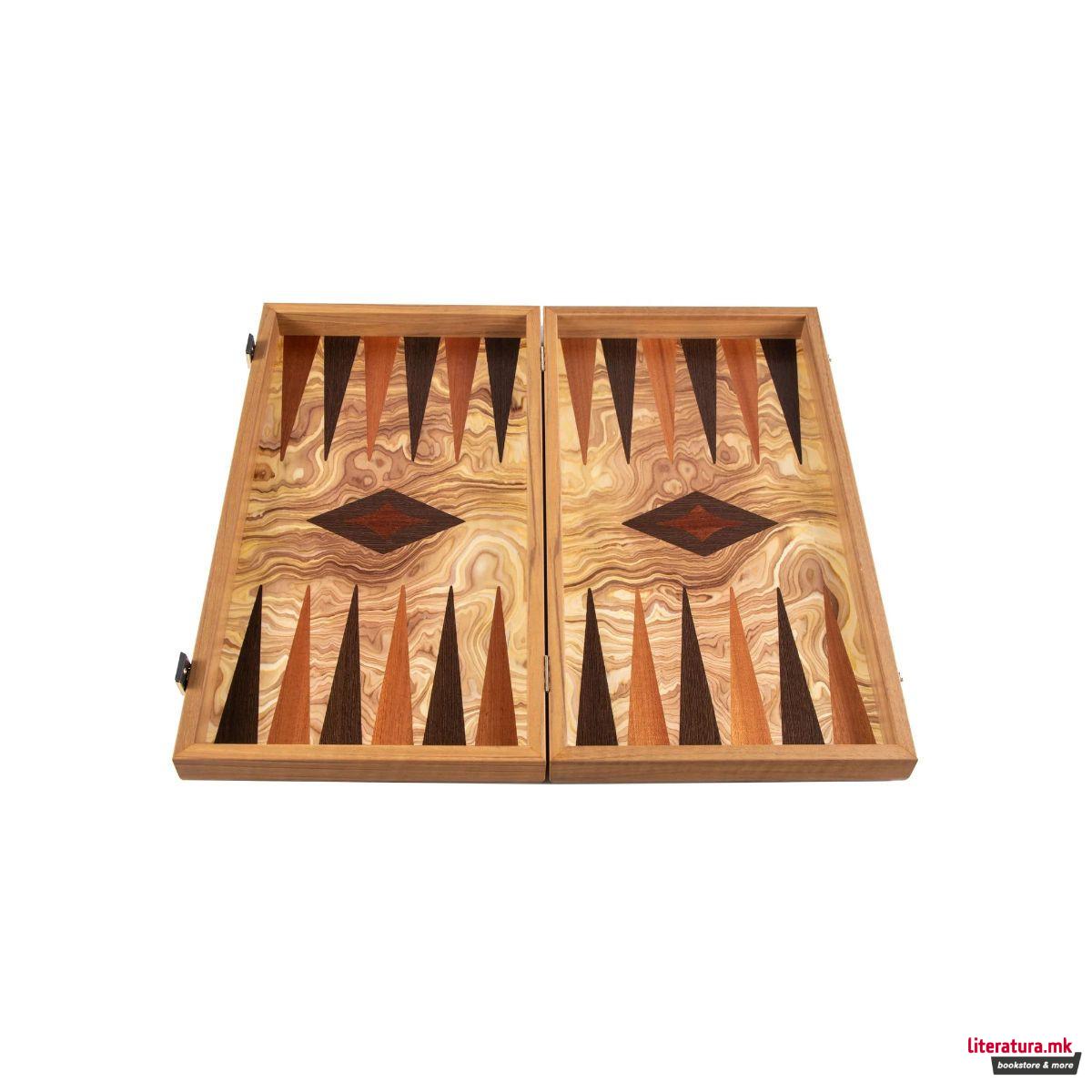 Сет за табла, Premium Handcrafted Olive Burl, голема 