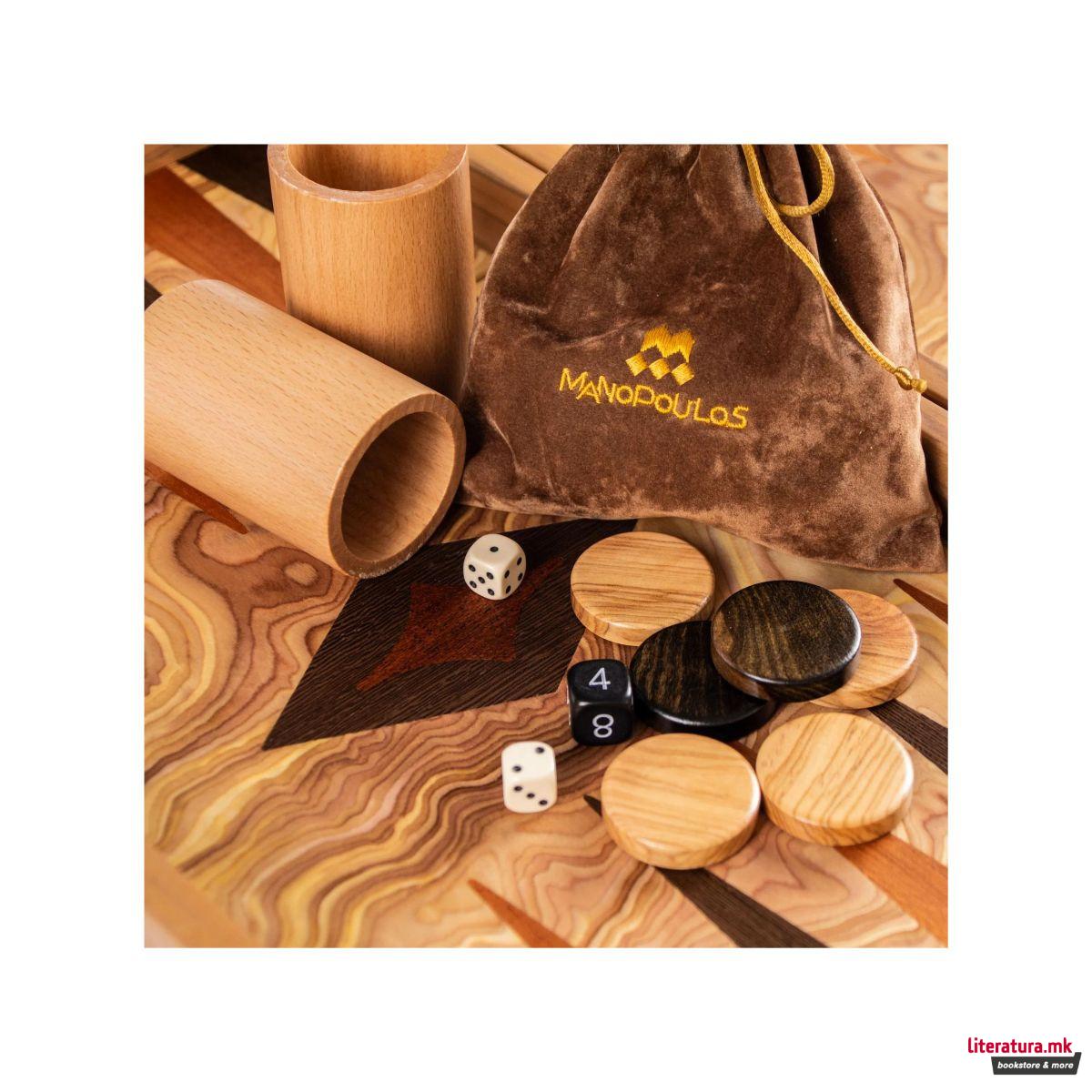 Сет за табла, Premium Handcrafted Olive Burl, голема 