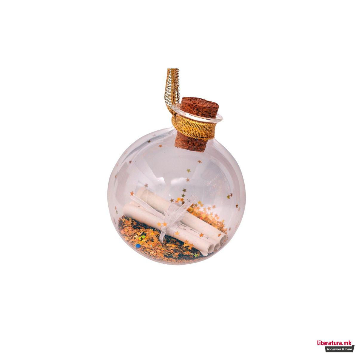 Лампион, Transparent Bauble with Gold Glitter and Message 