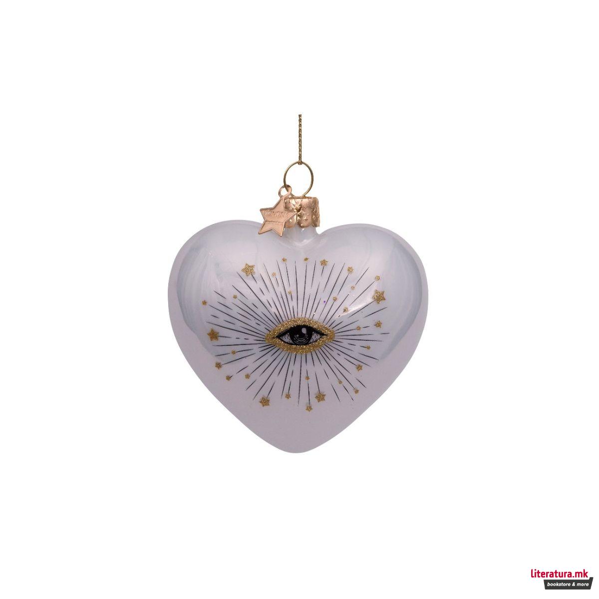 Лампион, White Pearl Heart with Gold Eye, 8 cm 