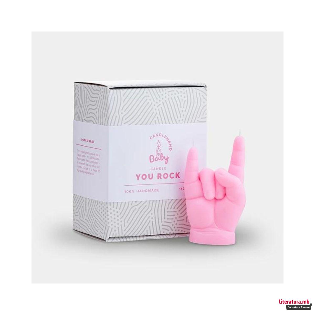 Свеќа, Baby Hand Candle, You Rock, розева 