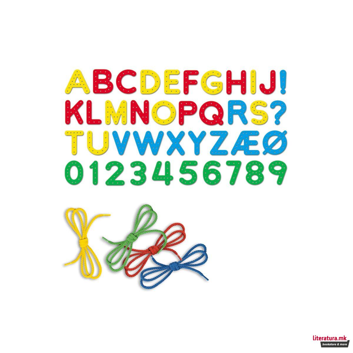 Едукативен сет за изработка - Азбука и бројки, Play Montessori - Lacing ABC + 123 