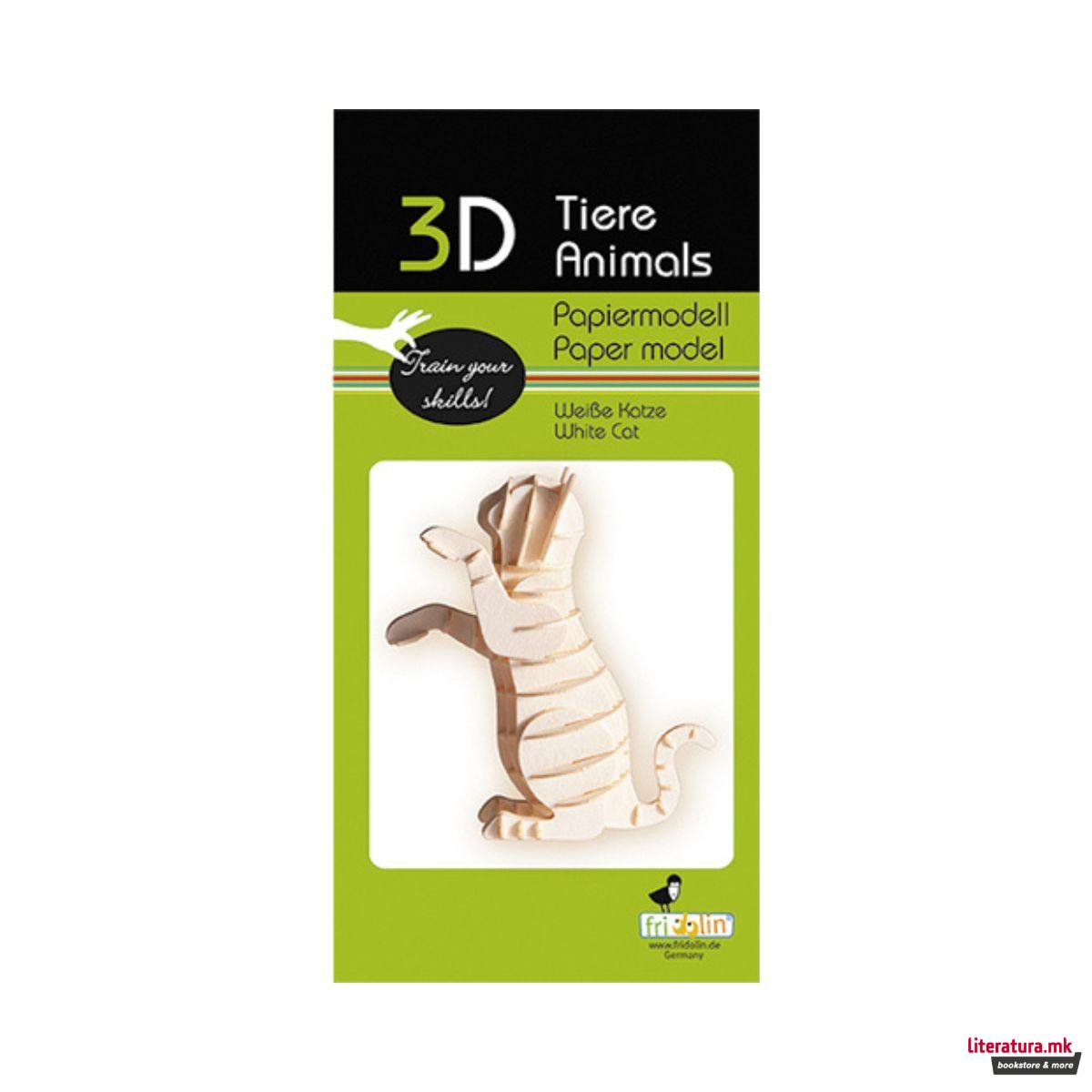 3D модел од хартија - Бела мачка 