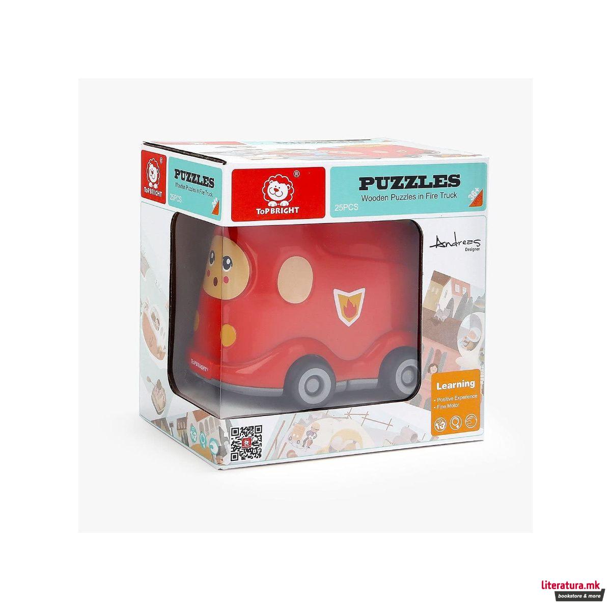 Дрвена сложувалка во кутија - Пожарникарски камион, 25 парчиња 