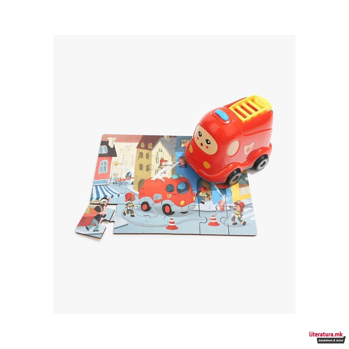 Дрвена сложувалка во кутија - Пожарникарски камион, 25 парчиња 