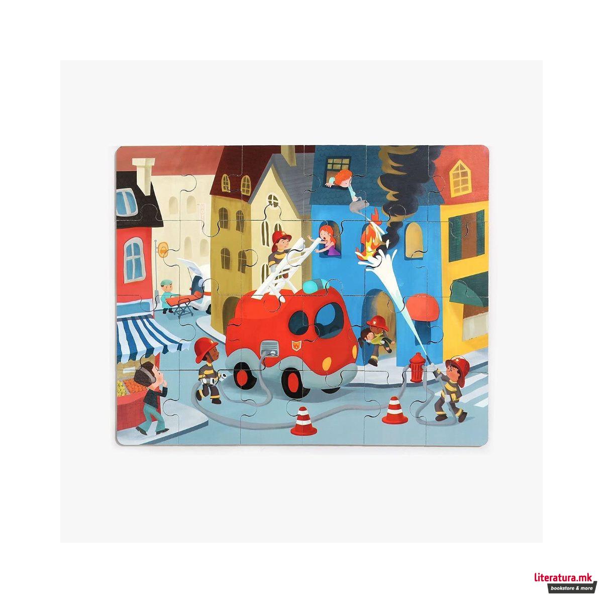 Дрвена сложувалка во кутија - Пожарникарски камион, 25 парчиња 