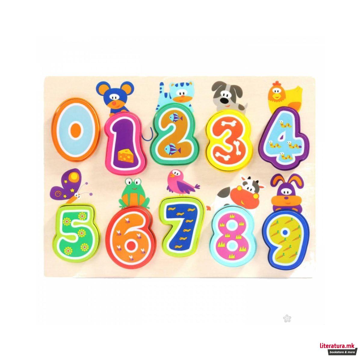 Едукативна дрвена сложувалка - Броеви и животни 