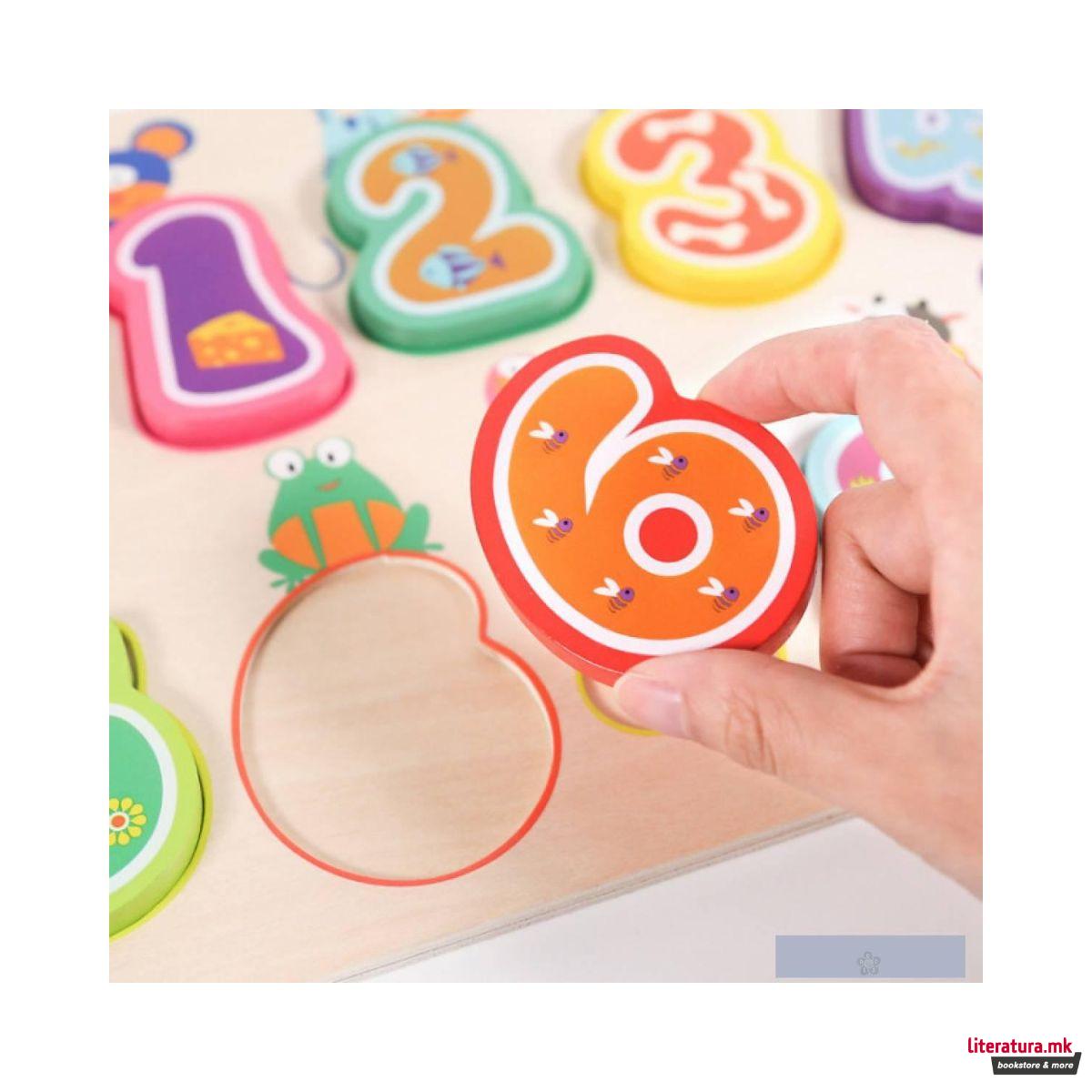 Едукативна дрвена сложувалка - Броеви и животни 