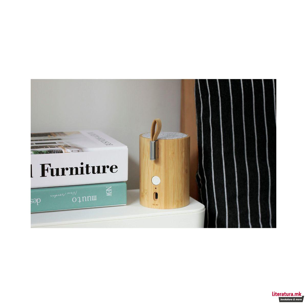 Bluetooth звучник, Drum Light, бамбус 