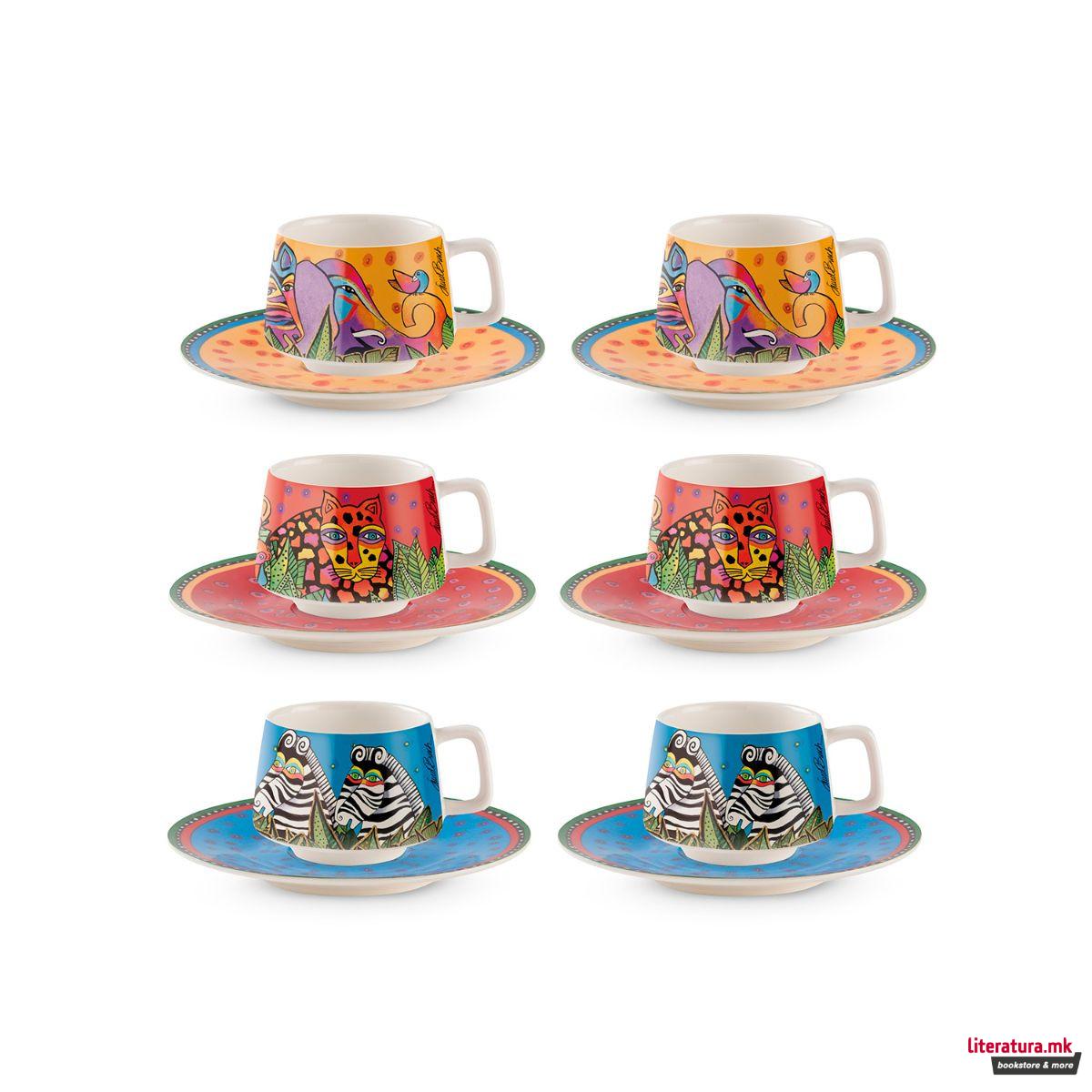 Сет од 6 шолји со тацни, Laurel Burch - Jungle 