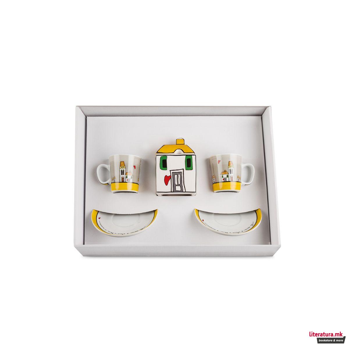 Сет од 2 шолји и сад за шеќер, Le Casette, жолти 