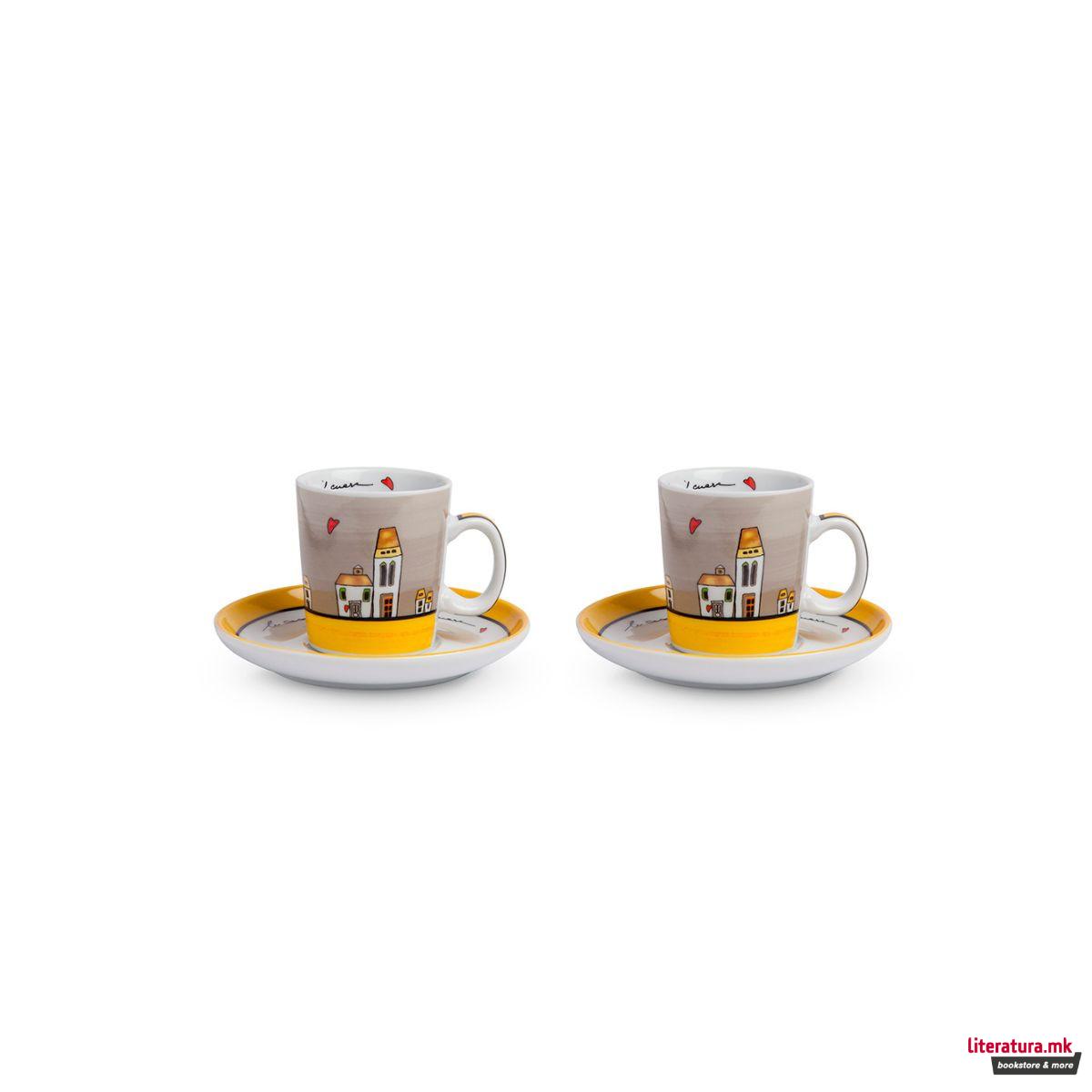 Сет од 2 шолји и сад за шеќер, Le Casette, жолти 