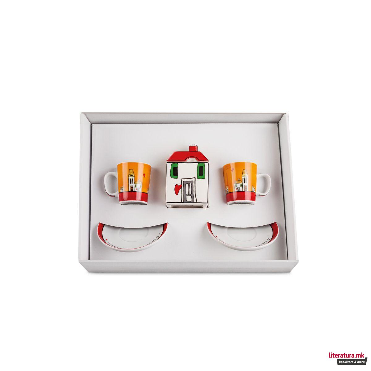 Сет од 2 шолји и сад за шеќер, Le Casette, црвени