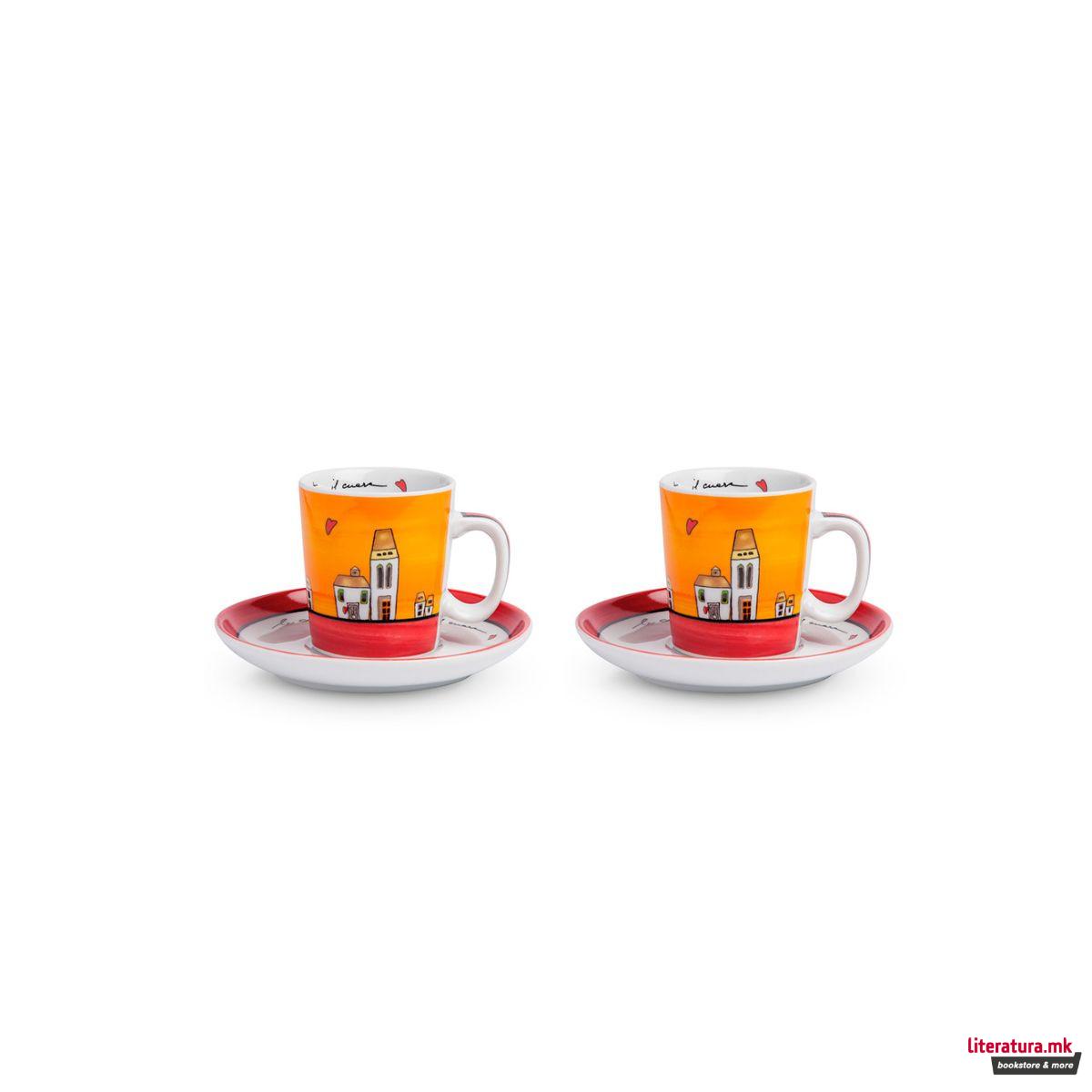 Сет од 2 шолји и сад за шеќер, Le Casette, црвени