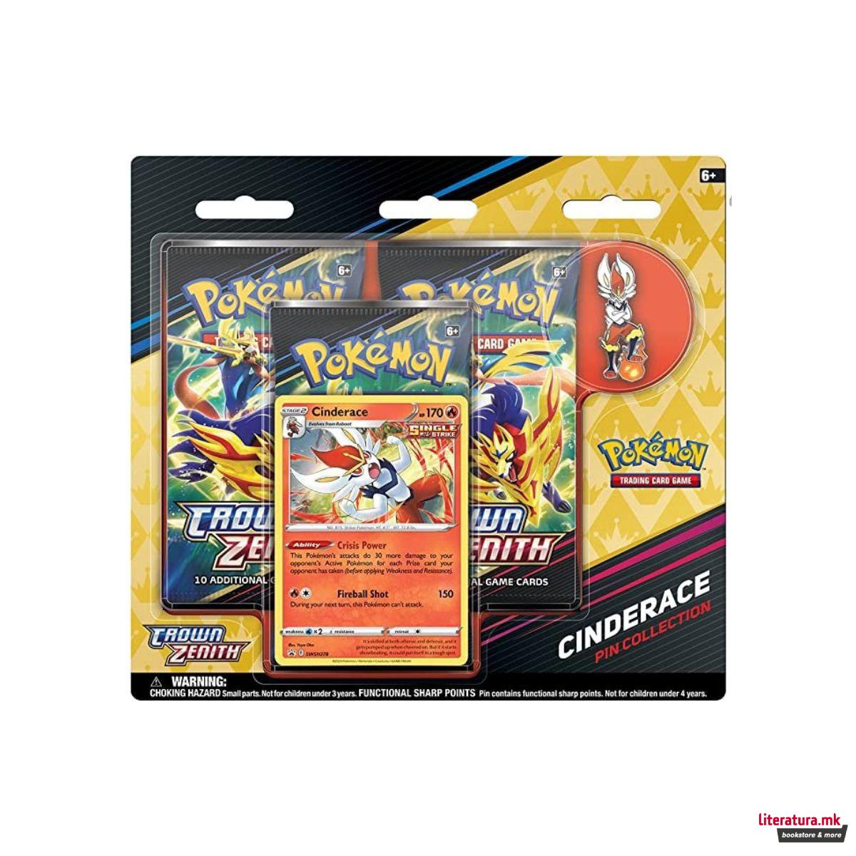 Сет карти со беџ, Pokemon: Crown Zenith - Rillaboom/Cinderace/Inteleon 